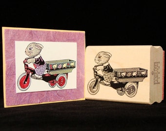 bunny cart rubber stamp