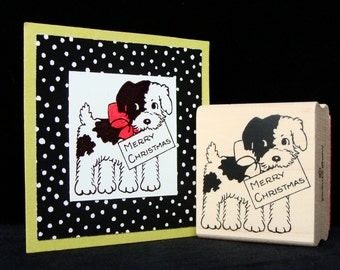 Christmas puppy rubber stamp