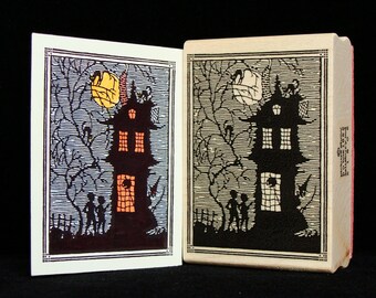 halloween haunted house rubber stamp