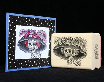 halloween rubber stamp  "skeleton with hat"