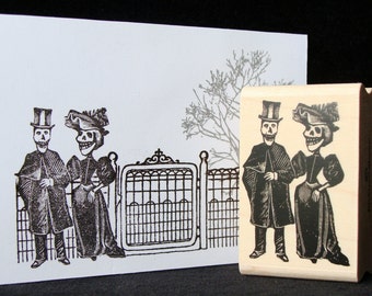 halloween rubber stamp  "skeleton couple"