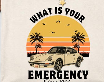 Camiseta "¿Cuál es tu emergencia?", Camiseta con estampado de coche vintage, Camiseta para amantes de los coches retro, Camiseta de coche clásico, Regalo para mecánicos, Camiseta inspirada en las carreras