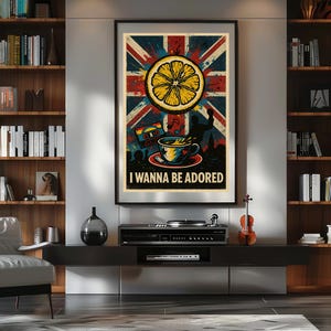 Póster de Stone Roses, impresión "I Wanna Be Adored", arte mural de britpop, decoración con letras musicales de Manchester, bandera retro del Reino Unido imprimible, impresión de la Union Jack