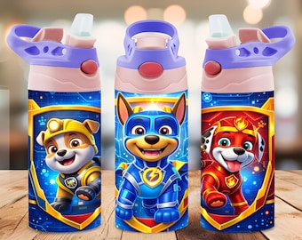 Pack 2 Super Pup 12oz Tumbler Wrap PNG, Cute Hero Dog Kids Tumbler Design, Neon Puppy Wine Tumbler Sublimation