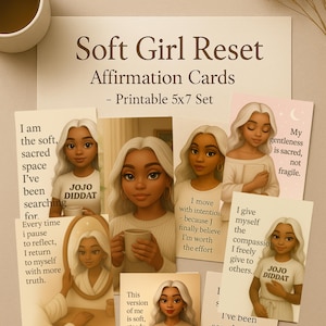 Tarjetas de afirmación de Soft Girl Reset: 10 tarjetas imprimibles de 5x7 para el amor propio, la sanación y la atención plena.