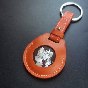 Personalized Handmade Cat Keychain Inlaid with Seashell Wood Pendant Cat Face Key Ring Leather Holder Bag Charm Gift For Pets