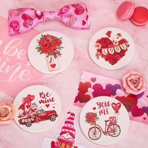 Valentine&#39;s Day Ceramic Coaster 4pcs/set - Romantic Gift for Couples, Heart Design Drink Coaster, Love Theme Cup Mat for Him or Her