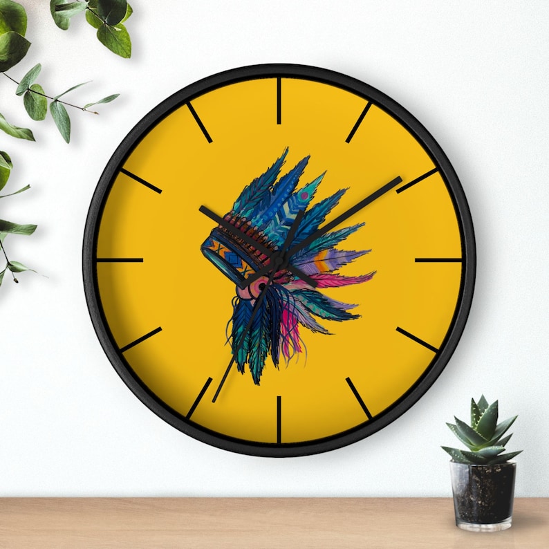 Native American Headdress Wall Clock | Hand Drawn Art Boho Native ...