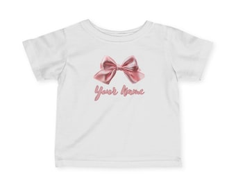 Camiseta infantil personalizada con lazo de satén rosa / Camiseta de bebé personalizada