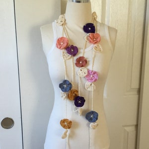 Valentines day gift ideas, flower scarf, hand made gifts, crochet flower scarf, gift for her, new fashion, gift ideas