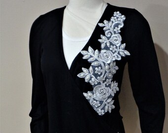 Christmas gift ideas, black blouse, lace with beads, spring fashion, gift for her, hand made gift, gift under 30,