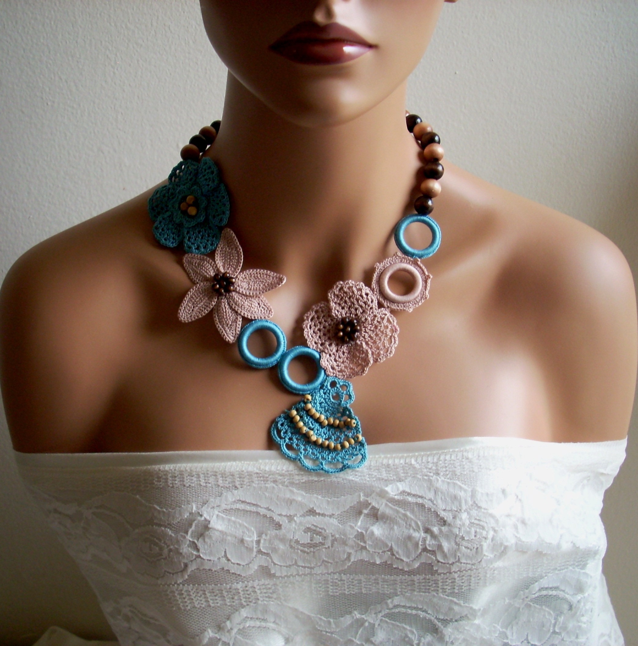 Christmas Gift Ideas, Hand Made Crochet Jewelry, Necklace, Beaded