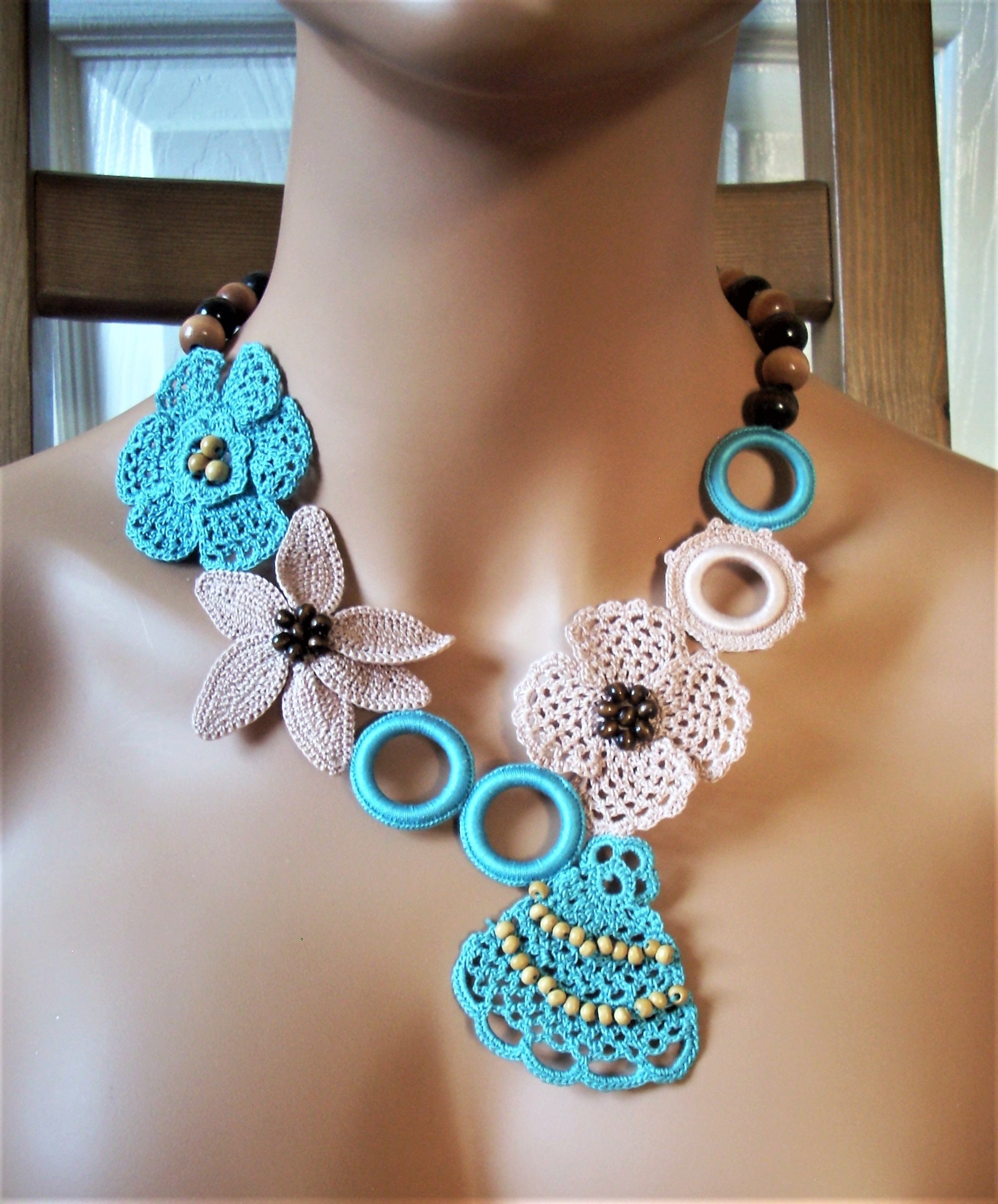Christmas Gift Ideas, Hand Made Crochet Jewelry, Necklace, Beaded