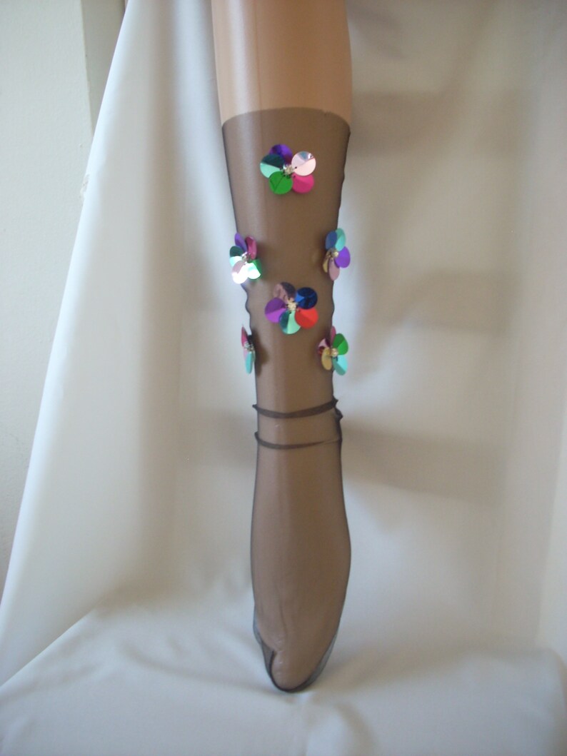 transparent sky blue tulle socks mesh bow fishnet sock hosiery sequins flower Black tulle socks lace socks