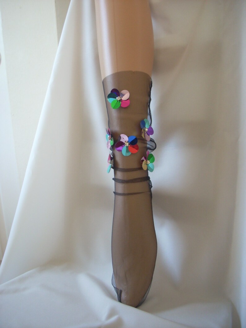 transparent sky blue tulle socks mesh bow fishnet sock hosiery sequins flower Black tulle socks lace socks