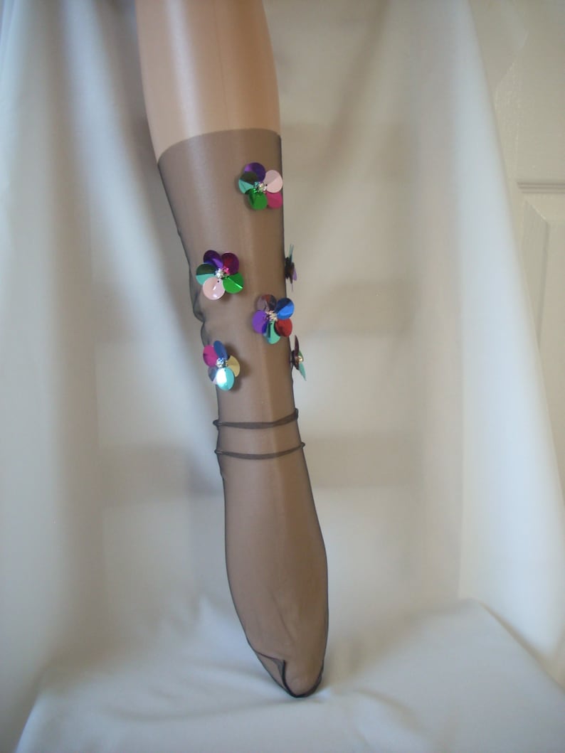 transparent sky blue tulle socks mesh bow fishnet sock hosiery sequins flower Black tulle socks lace socks