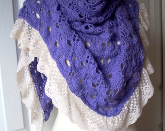 Christmas day gift ideas, gift under 30 crochet hand made soft light wool purple scarf, shawl, special design winter fashion gift for mom