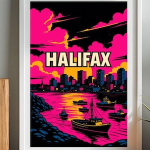 Pink Nova Scotia Sunset Digital Download | Futuristic Coastal Cityscape JPG, Halifax Skyline, Maritime Decor, Modern NS Print, Harbour Scene