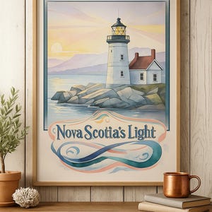 Arte mural de Nueva Escocia, póster del faro de Peggy's Cove, impresión "Luz de Nueva Escocia", póster de viajes marítimos, decoración costera de Canadá