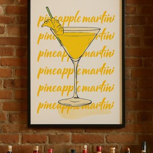 Pineapple Martini Wall Art – Tropical Cocktail Printable for Bar Cart, Kitchen or Dining Room | Bold Retro Drink Poster/vodka martini