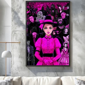 Pink Horror Wall Art Print | Eerie Yet Cute Creepy Characters in Pastel Pink | Macabre Digital Download | Spooky Gothic Home