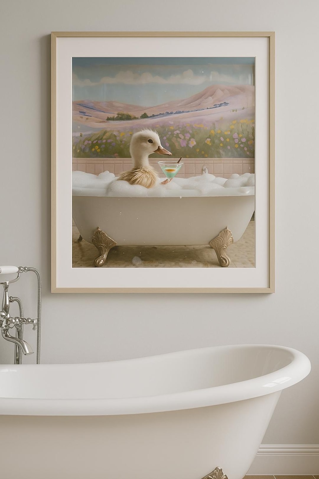 Whimsical Duck in Bubble Bath Wall Art – Cute Bathroom Decor | Fluffy ...