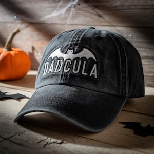DADCULA Halloween Dad Hat, Embroidered Bat Cap for Spooky Dads, Funny Vampire Dad Baseball Cap, Washed Black Halloween Gift