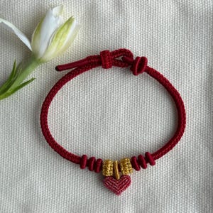 Personalized Braided Red String Bracelet: Lucky Heart Pendant
