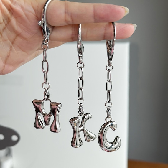 Custom Bubble Letter Keychain: 18k Gold Plated Brass Initial Key Ring