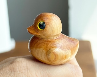 Thyme Wood Attitude Duck Figurines - Carved Duck Desk Decor