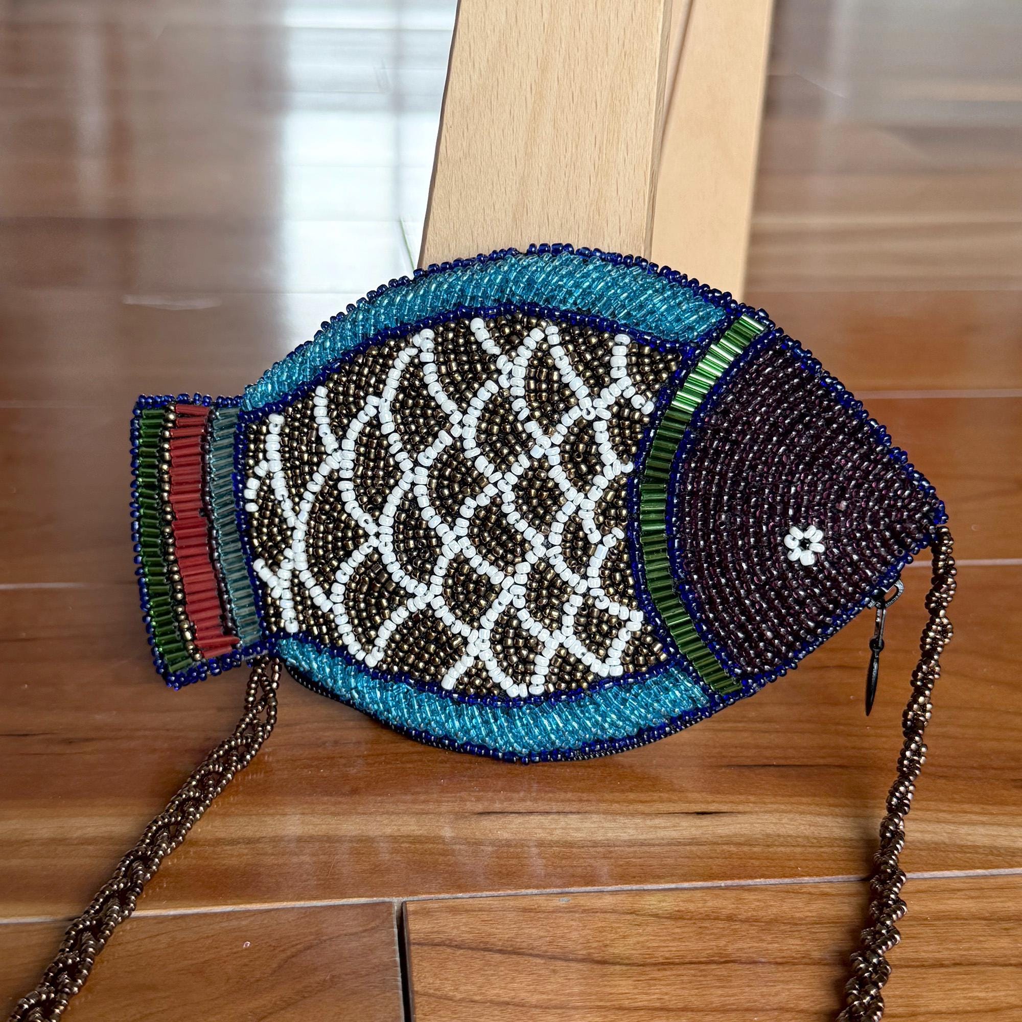 Handmade Beaded Fish Wallet: Crossbody Charm Purse - Etsy