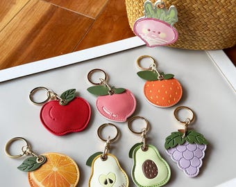 Cute PU Leather Fruit Keychain, Whimsical Bag Charm Gift
