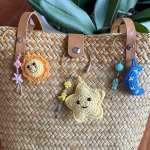 Crochet Sun Moon Star Keychain: Handmade Celestial Bag Charm