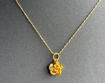 925 Sterling Silver Necklace with 24K Gold Rose & Peach Blossom Pendant – Classic Floral Jewelry