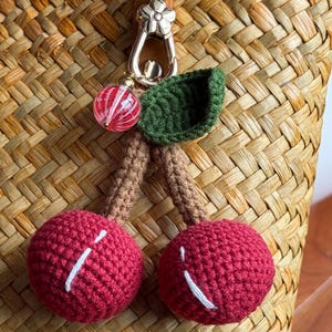 Crochet Cherry Keychain: Handmade Plush Bag Charm