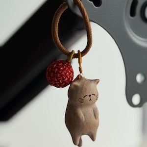 Handmade wooden cat keychain,nice cat bag charm for bag backpack clip, personalized phone charm gift for her or gift for him