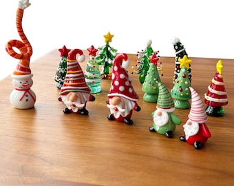 Adorno navideño de cristal hecho a mano: Papá Noel, figura de muñeco de nieve, adorno para el árbol de Navidad