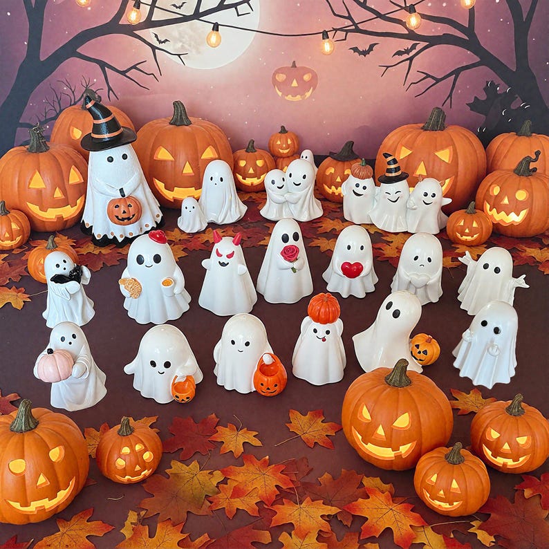 Figura de fantasma blanco de resina, decoración de Halloween espeluznante y adorable. imagen 1