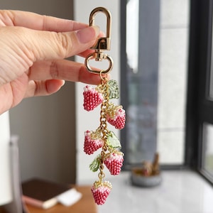 Portachiavi a forma di fragola con perline: ciondolo a forma di conchiglia dorata per borsa beaded red styel2
