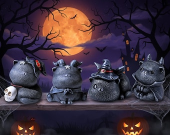 黒魔術猫の置物：不気味なハロウィーン樹脂装飾