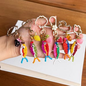 Custom Beaded Fish Keychain: Personalized Bag Charm with Strawberry