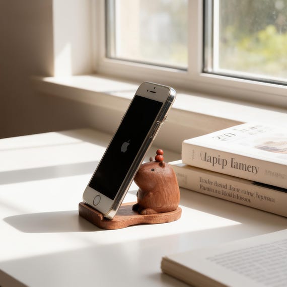 Handmade Ebony Capybara Phone Stand and Capybara Figurine,Animal Desk Decor