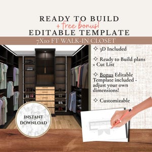 Walk-In Closet Template Printable Closet Planner Downloadable Design Closet Specs PDF 10 foot Walk-In Closet DIY Design Guide Custom DIY