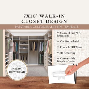 Walk-In Closet Template Printable Closet Planner Downloadable Design Closet Specs PDF 10 foot Walk-In Closet DIY Design Guide Custom DIY