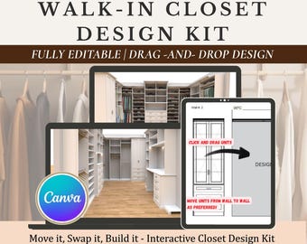 Plantilla de vestidor, planificador de armario imprimible, diseño personalizable, PDF de vestidor editable, guía de diseño DIY, bricolaje personalizado
