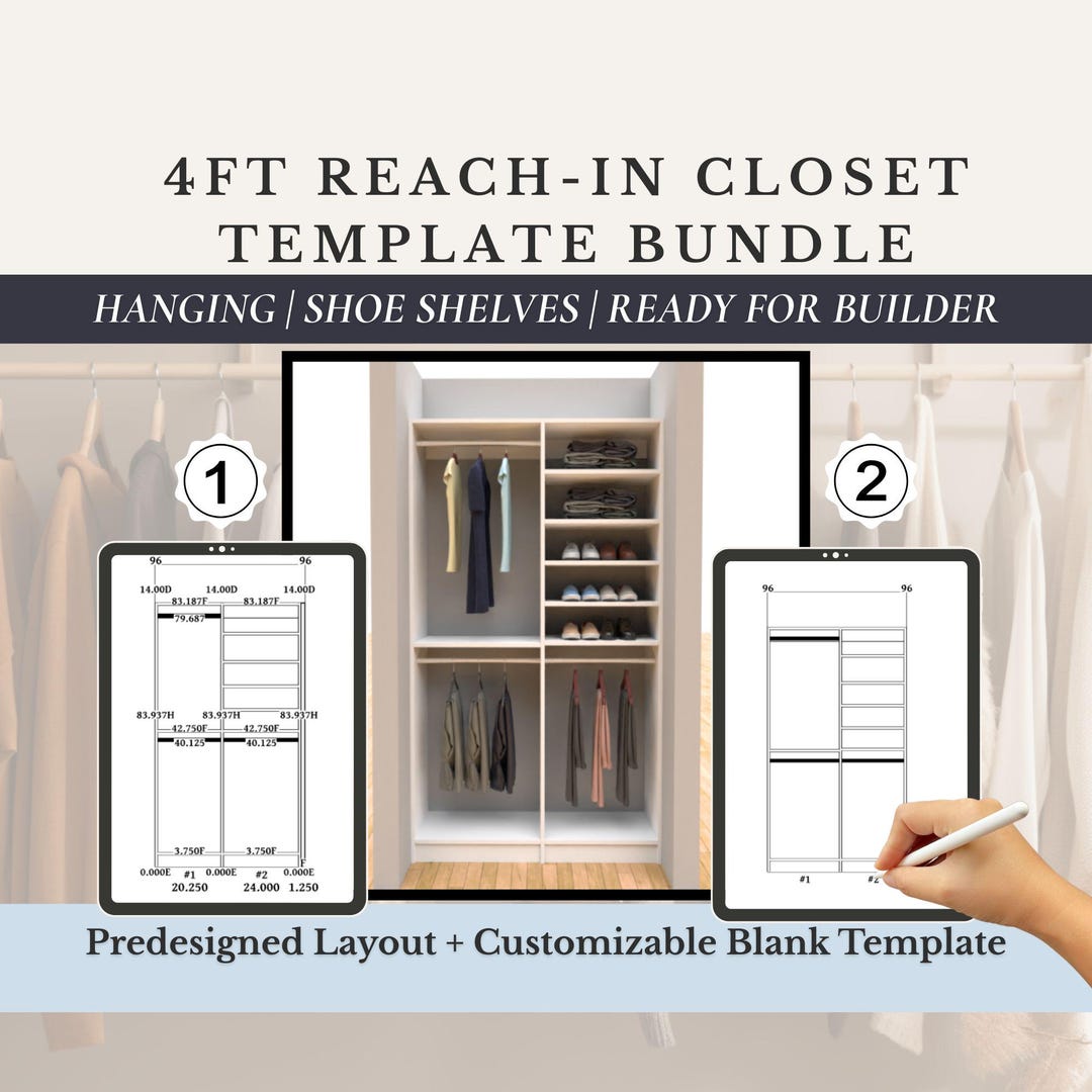 Reach-in Closet Planner Template Printable PDF | 4ft Closet Design ...