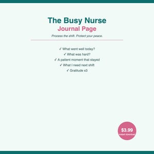 The Busy Nurse Journal Page | Shift Debrief & Gratitude Journal | Digital PDF