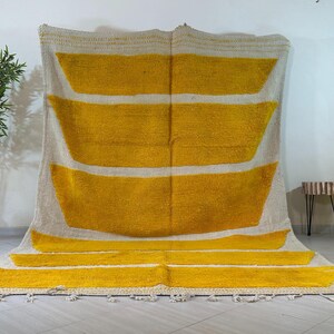 Handmade Moroccan Beni Ourain Rug – Yellow Berber Wool Carpet | Custom Size Moroccan Area Rug | 8x10 9x12 Shag Dining Room Rug