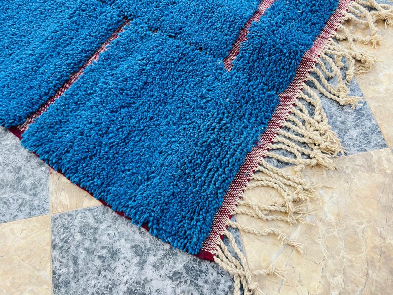 Handmade Moroccan Wool Rug, Blue Geometric Berber Beni Ourain Style ...