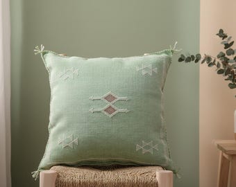 Mintgrüner marokkanischer Kissenbezug, Berber Sabra Kissen, Boho Kissen, Geometrische Tribal Dekoration, 100% Baumwolle
